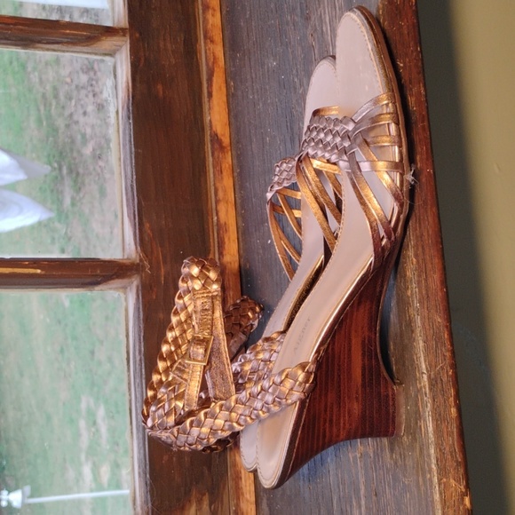 Etienne Aigner Braided Sandals Ankle Straps, Bronze 3-Inch Heel, Party Size 8.5M - Picture 6 of 7